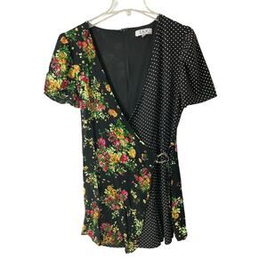 New L.N.V. Juniors Dress Floral Black Polka Dot Size Small